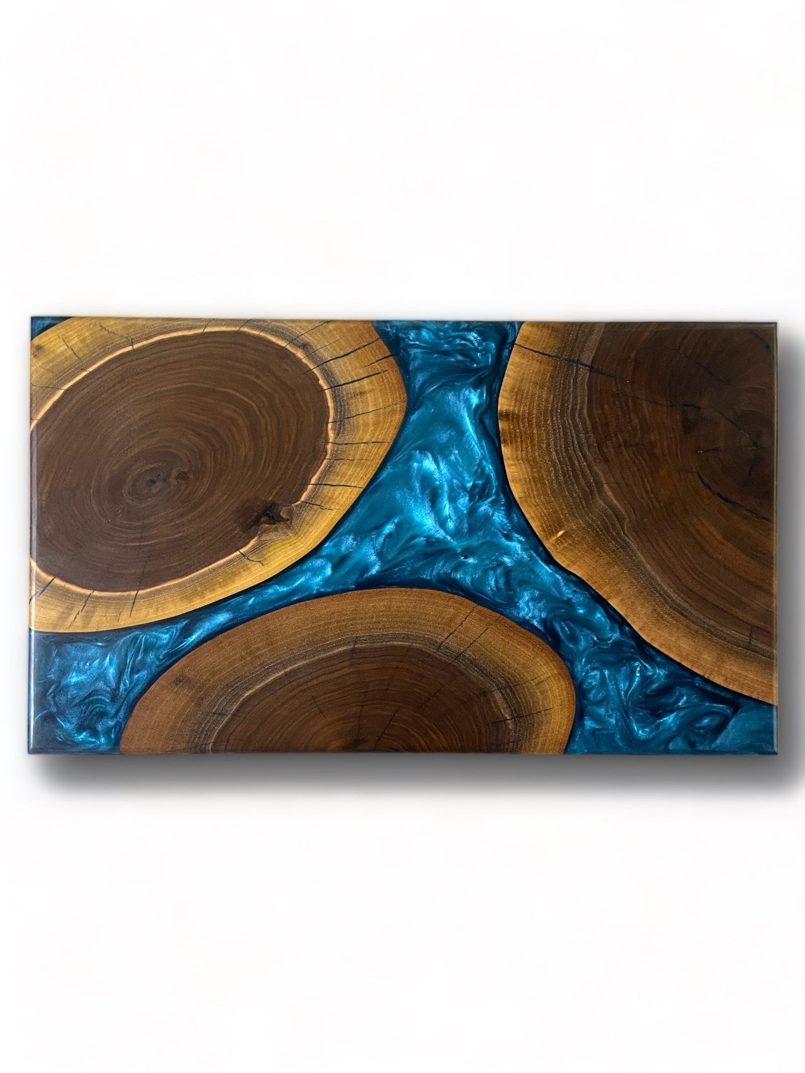 Walnut Live Edge Charcuterie Board with Raptor Blue Epoxy