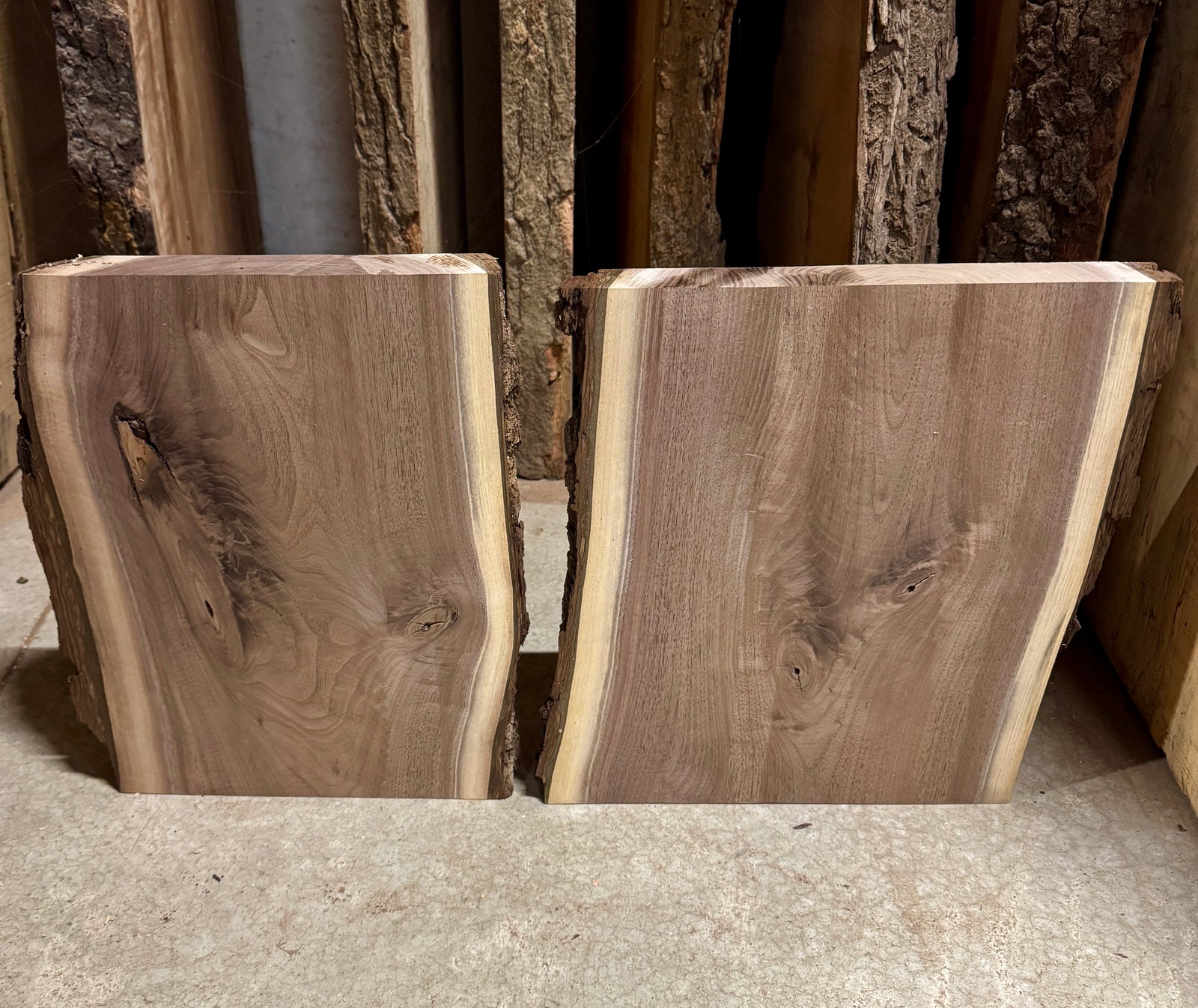 A pair of Live Edge Walnut slabs that are 17" long, they make great project boards.
