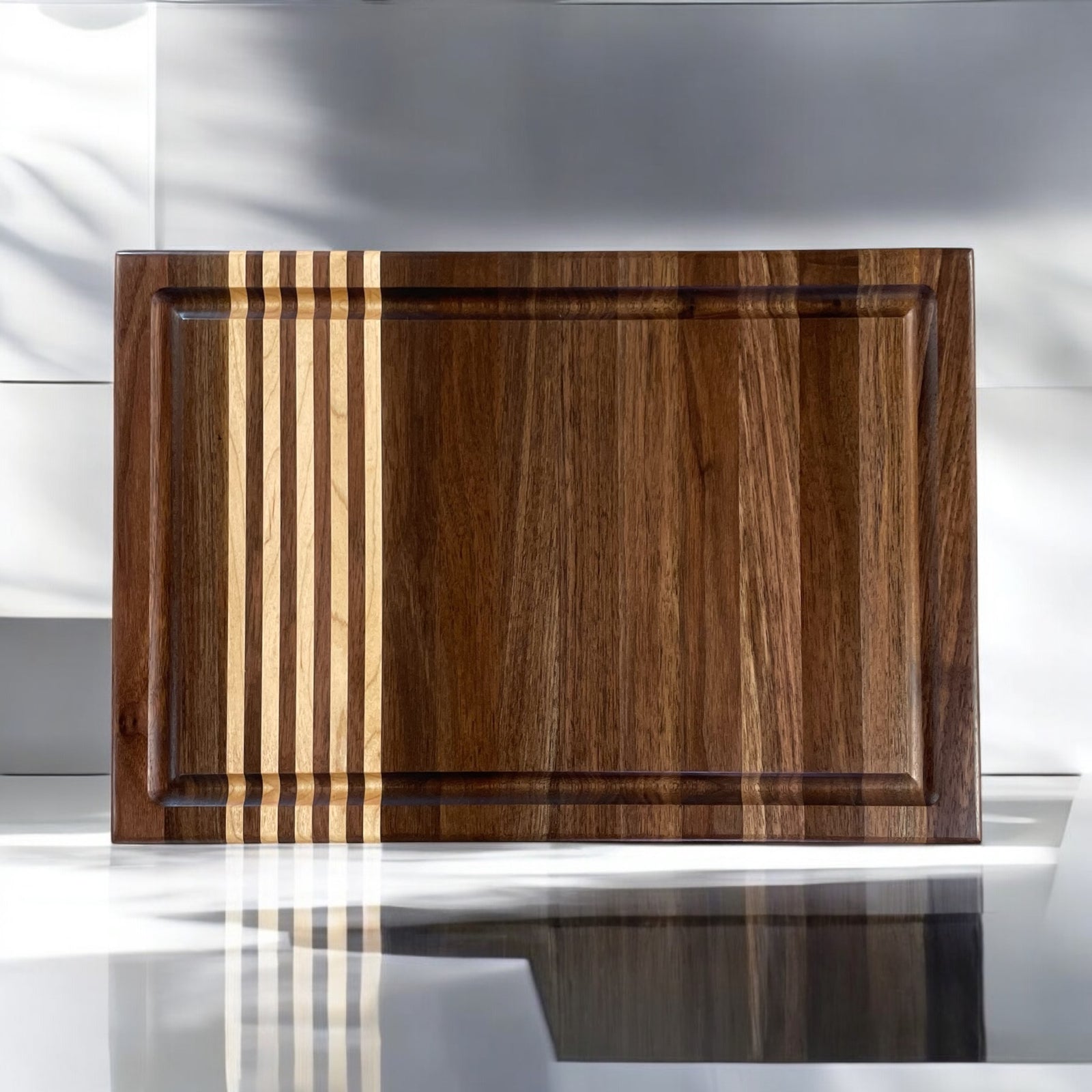 Walnut Cutting Board with figured Maple Inlays