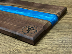 Walnut Charcuterie Board with Ocean Blue Epoxy
