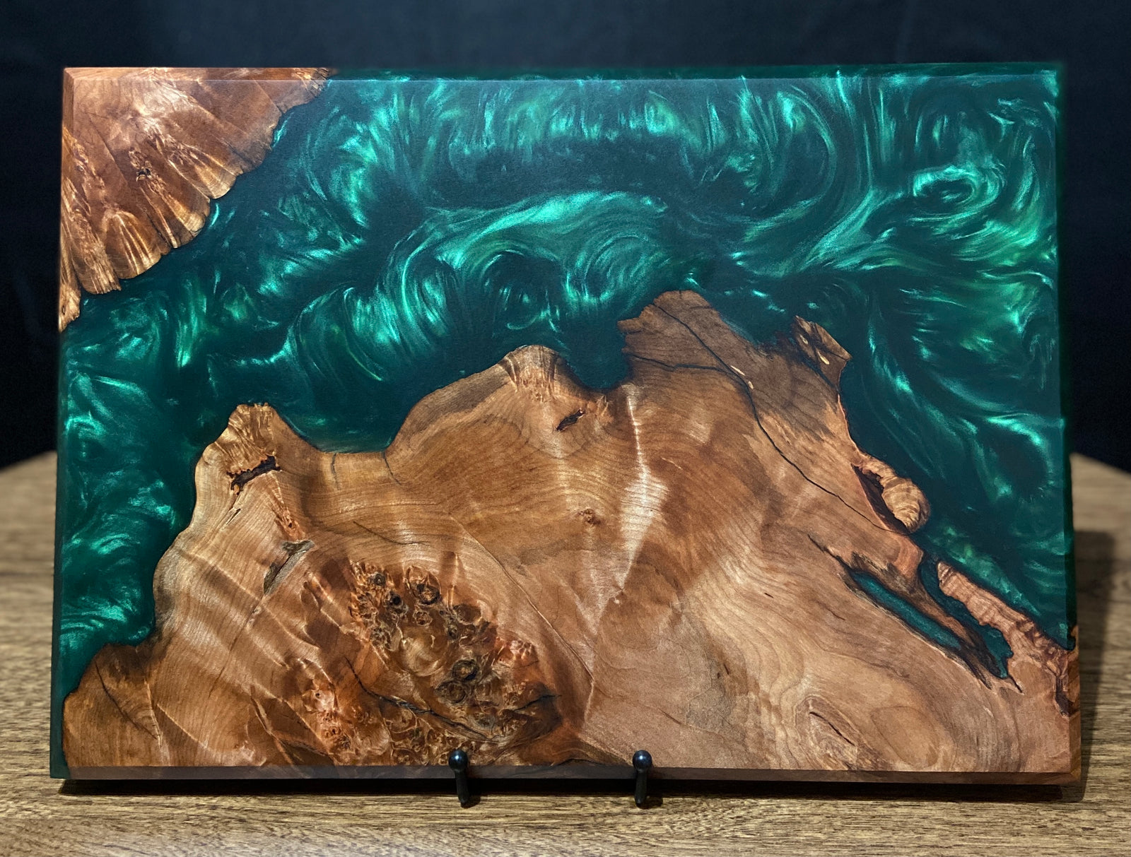 Maple Burl and Emerald Green Epoxy Charcuterie Board