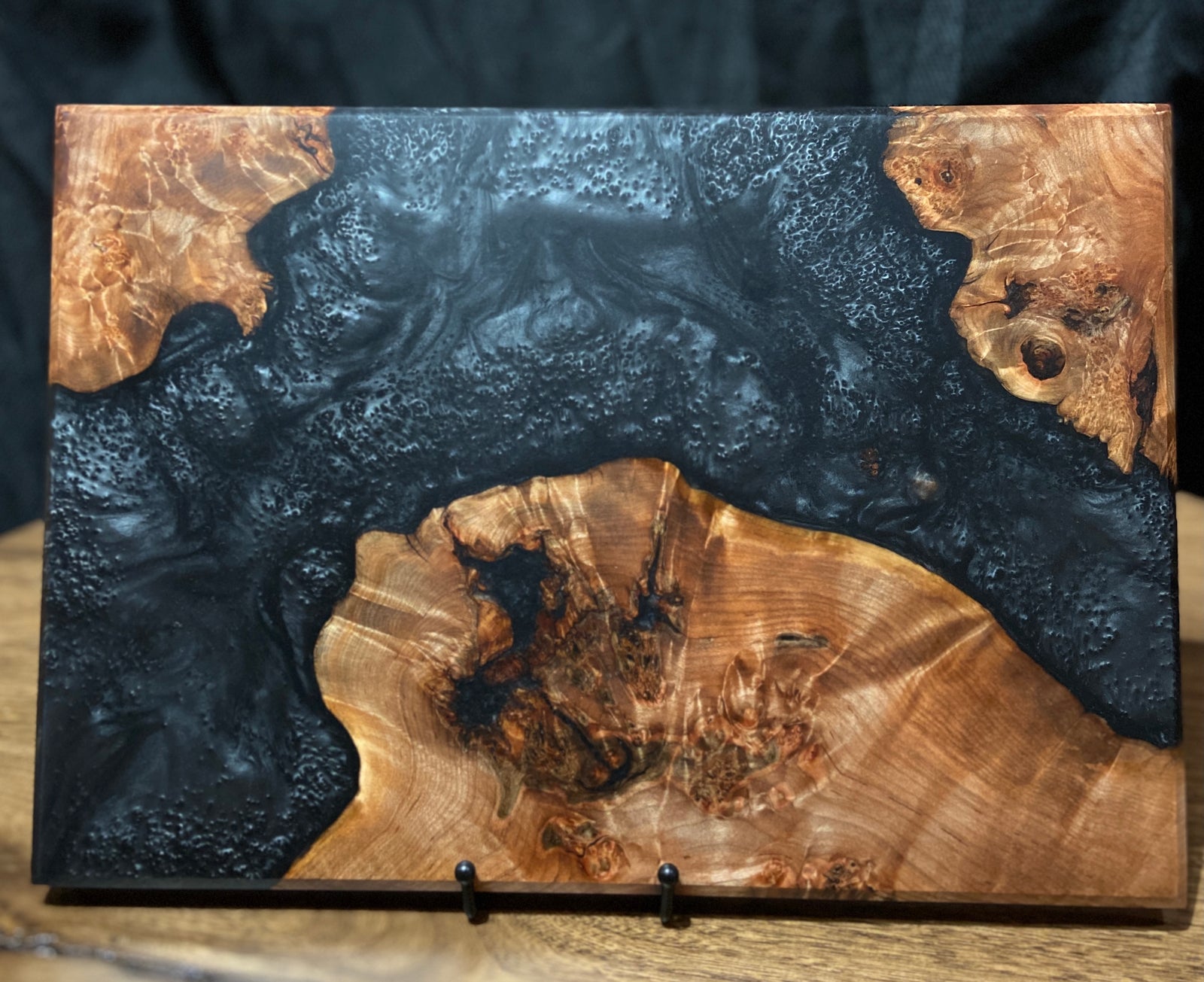 Maple Burl Charcuterie Board with Black Pearl Epoxy